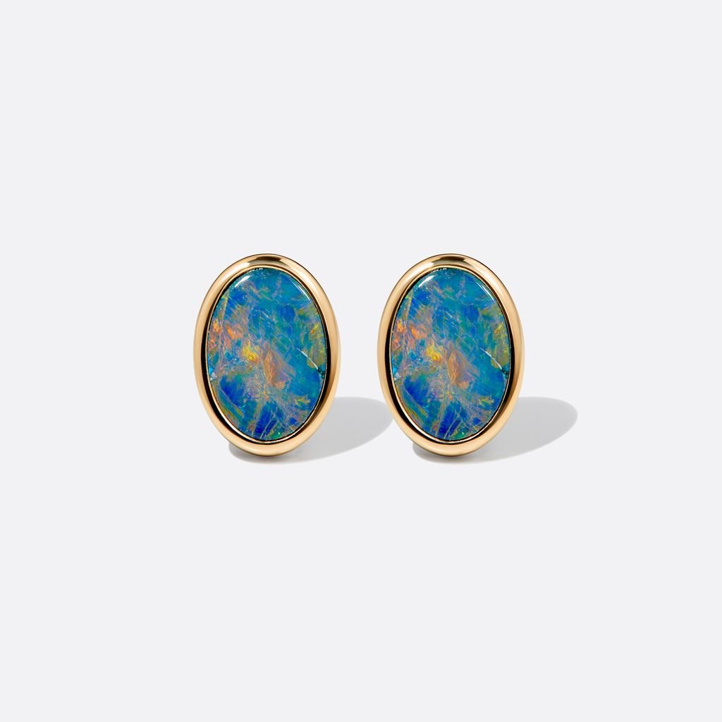Essenza Opale 18K Gold Ear Stud with Natural Black Opal Doublet