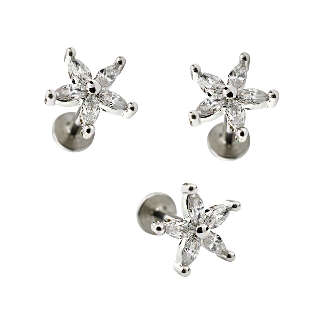 Steel 316L Internally Labret in Flower Design with Cubic Zirconia