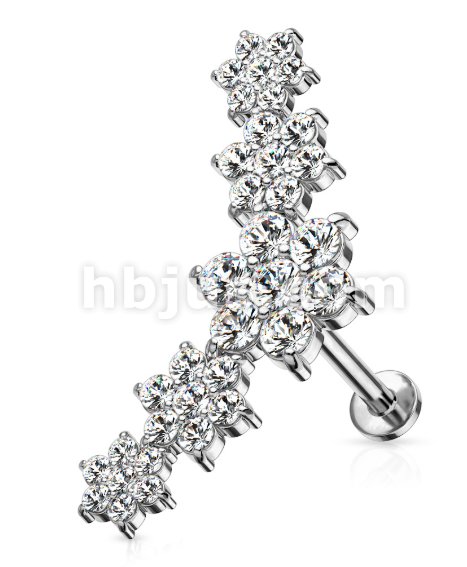 Steel 316L Internally Labret in 5 Flower Design with Cubic Zirconia - Labret base 3mm