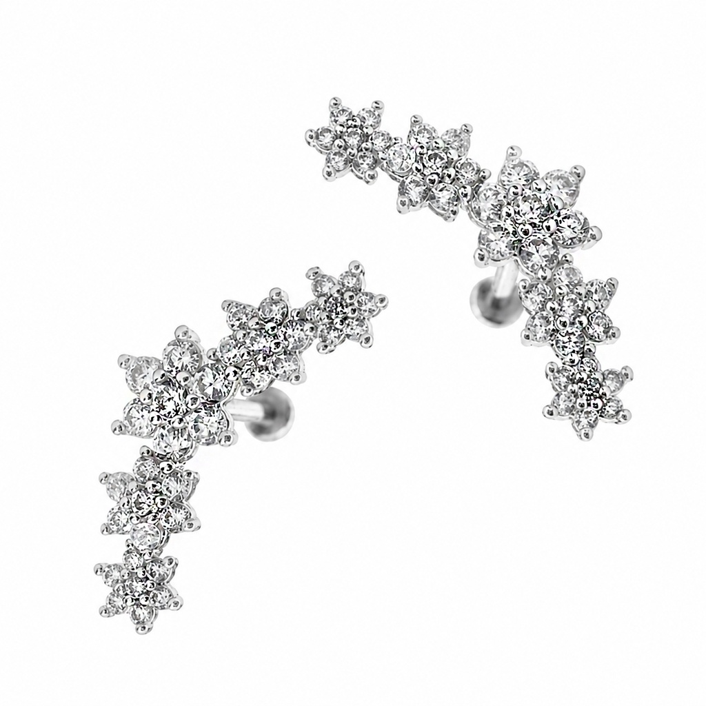 Steel 316L Internally Labret in 5 Flower Design with Cubic Zirconia - Labret base 3mm