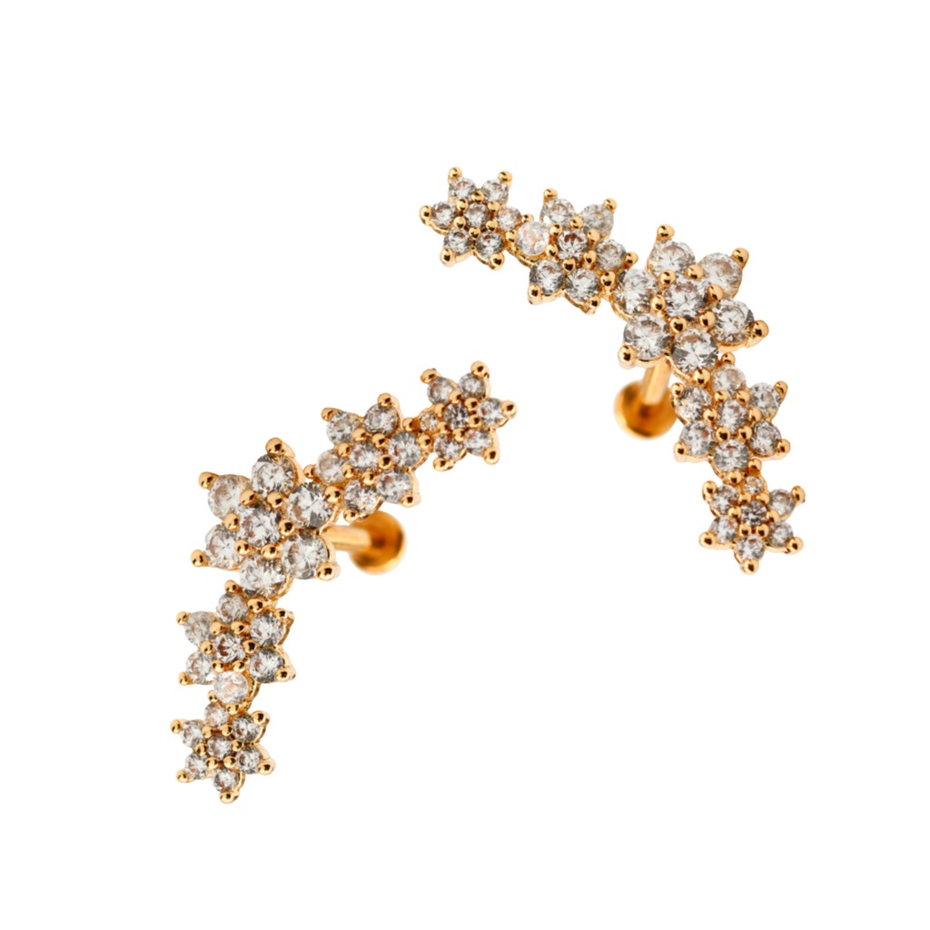 Steel 316L Rose Gold Ti-PVD Coated Internally Labret in 5 Flower Design with Cubic Zirconia - Labret base 3mm  