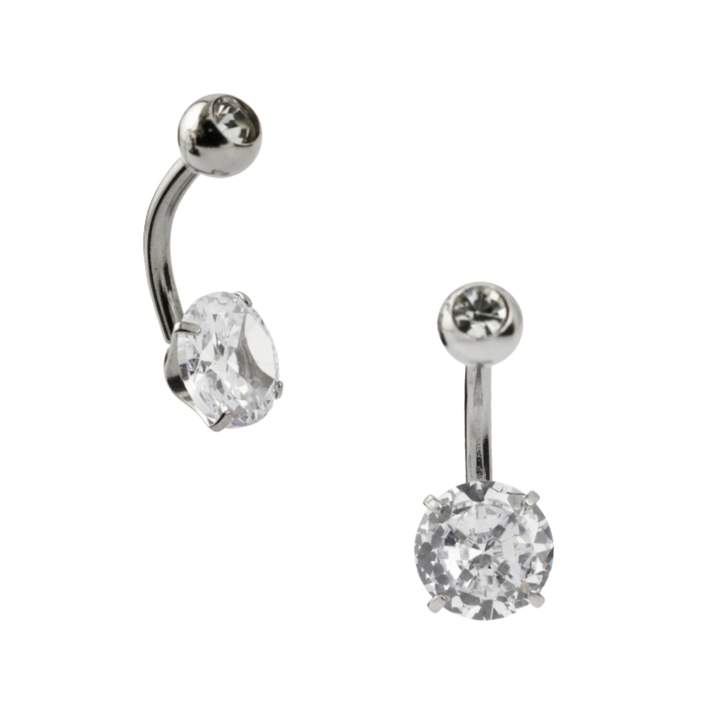 Steel 316L Belly Button Banana with Prong Set Round Crystal (5+8mm)