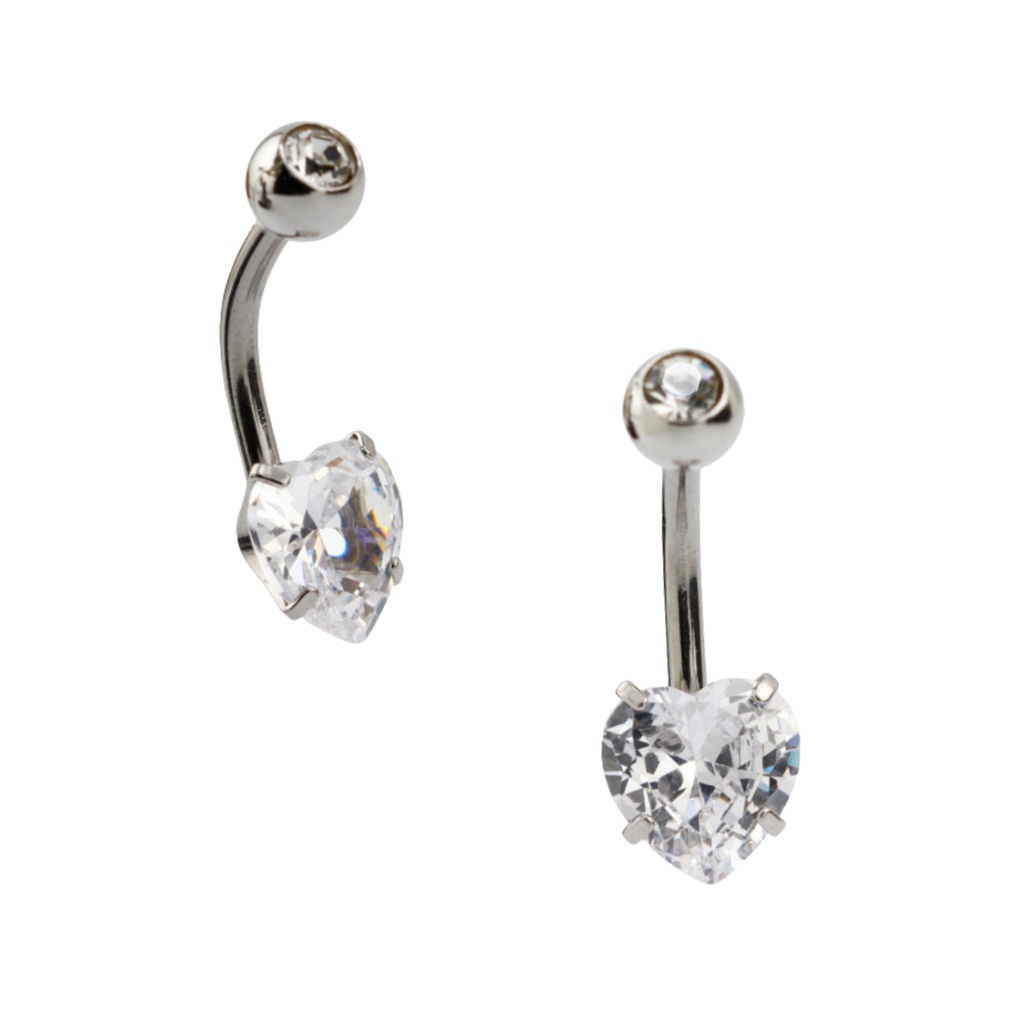Steel 316L Belly Button Banana with Prong Set Heart Cubic Zirconia (5+8mm)