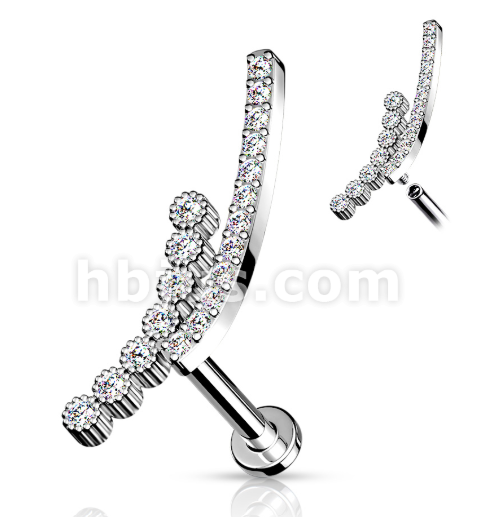 Steel 316L Internally Labret in Double Lined Cubic Zirconia Paved Curve Top - Labret base 3mm