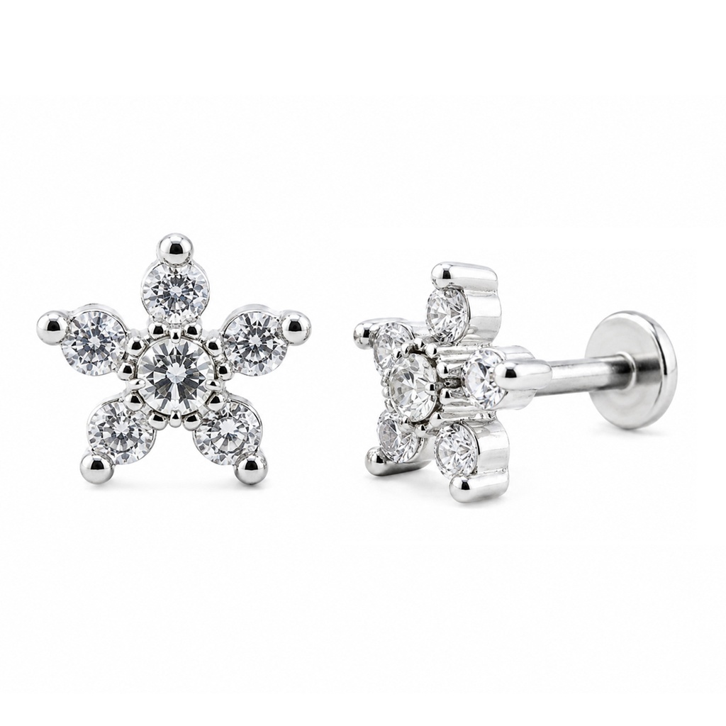 Steel 316 Internally Labret with Cubic Zirconia Flower Top - Labret base 4mm