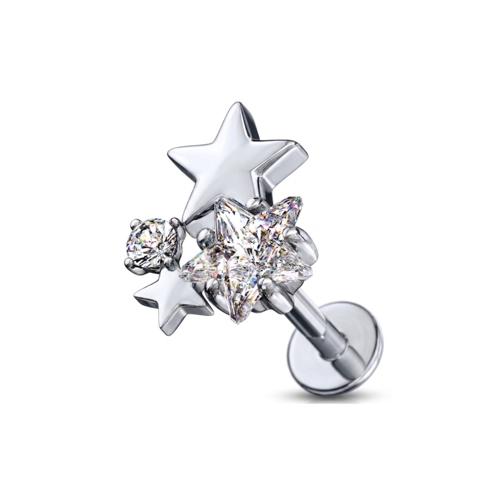 Steel 316L Internally Labret with Cluster Cubic Zirconia Star Top - Labret base 4mm