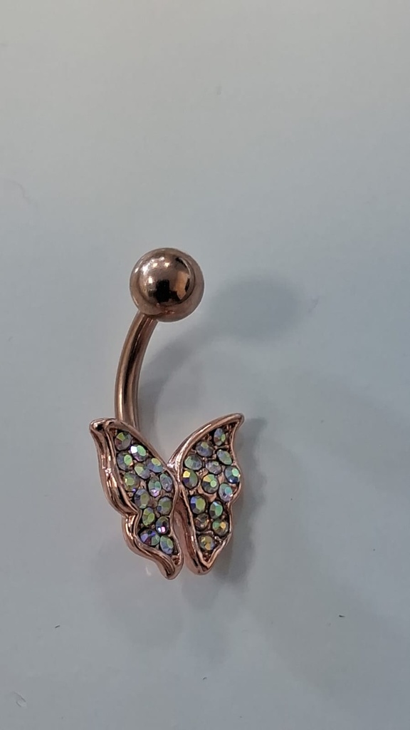 Steel 316L Rose Gold Belly Button Banana in Butterfly  Design -14GA(1.6mm) 