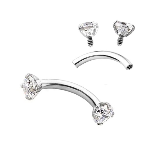 Steel 316L Internally Bananabell with Round Crystal (Prong Setting) - 16GA(1.2mm)