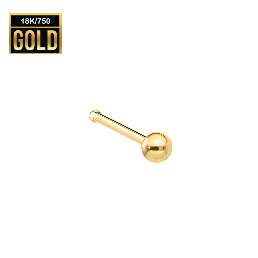18K Real Gold Nose Stud with Ball - 23GA(0.6mm) 