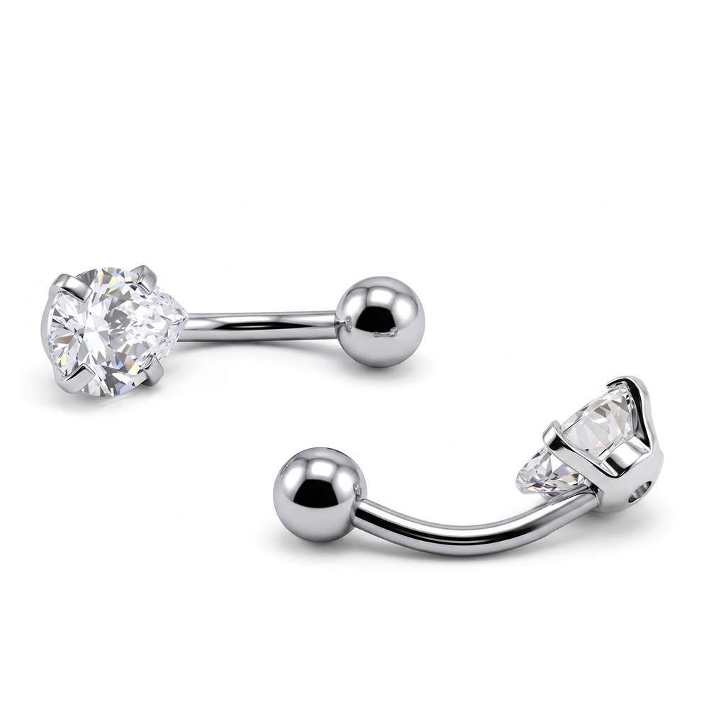 Steel 316L Bananabell with Prong Setted Drop Cubic Zirconia  