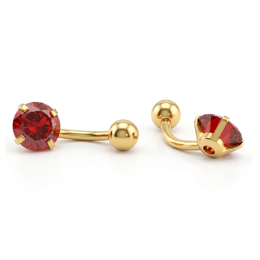 Steel 316L Gold Ti-PVD Coated Bananabell with Prong Setted Round Stone