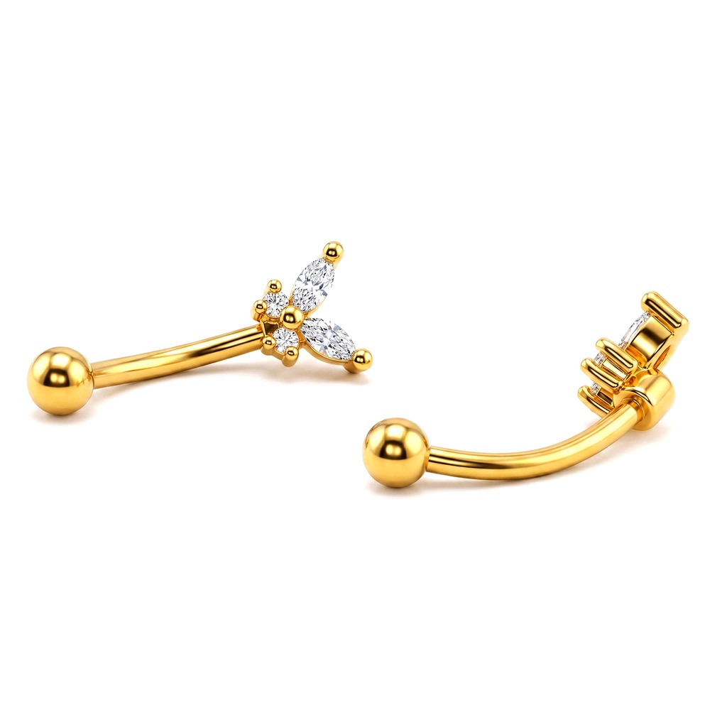 Steel 316L Gold Ti-PVD Coated Eyebrow Bananabell with Butterfly Design 
