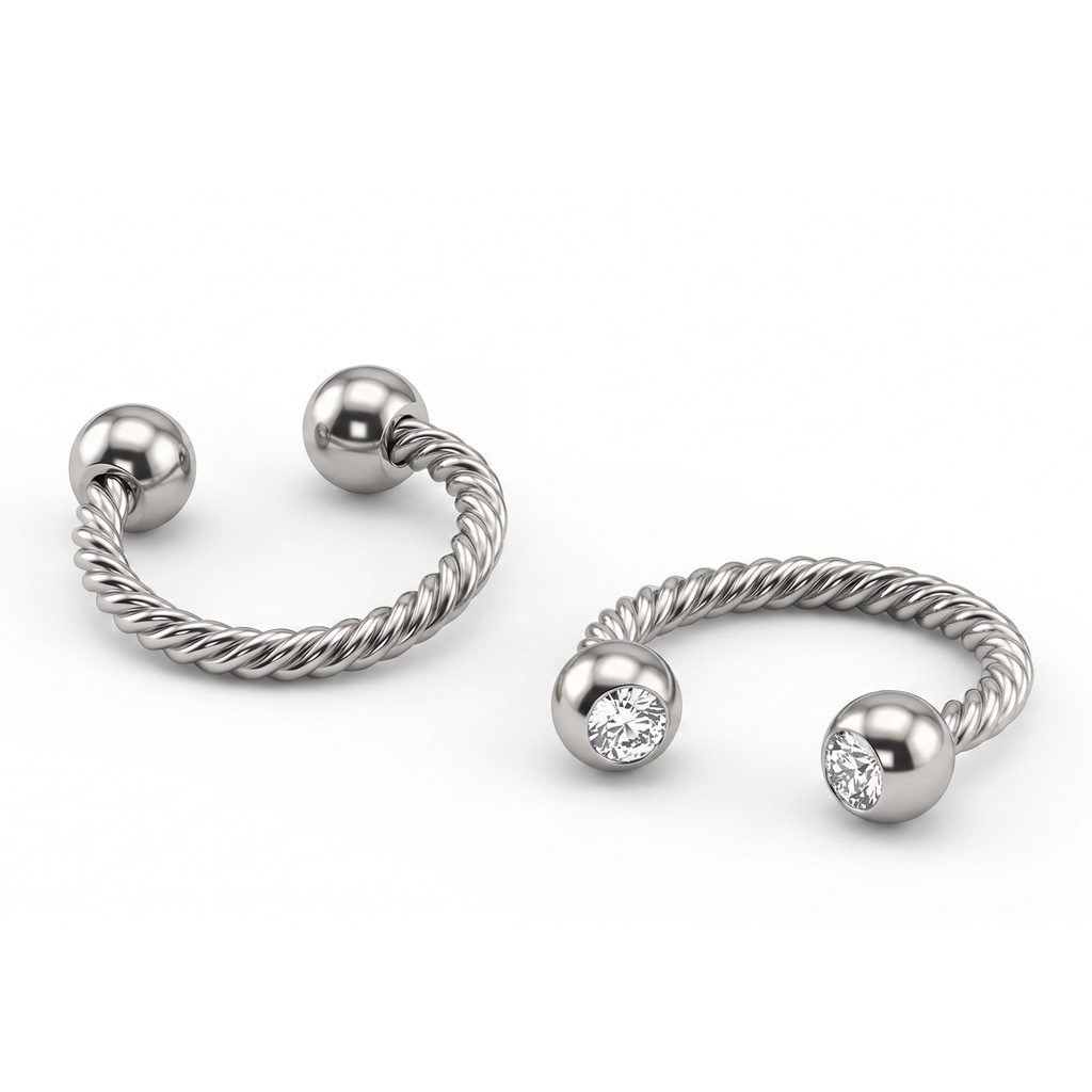 Steel 316L Twisted Circular Barbell with Crystal Screwball 