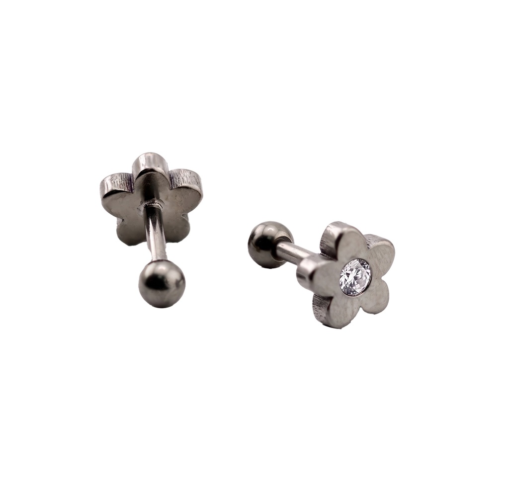 Titanium G23 Barbell with Crystal Flower Design