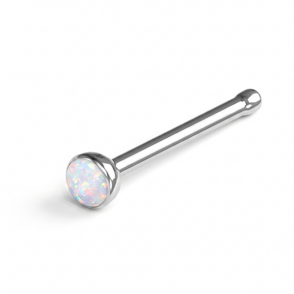 Steel 316L Nose Pin with 2.5mm Opal - 20GA(0.8mm) 