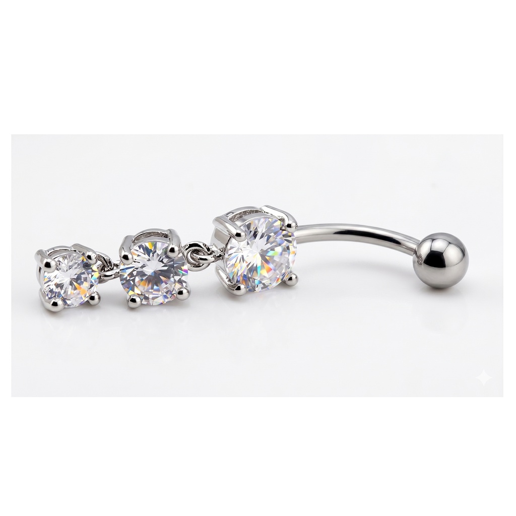 Titanium G23 Belly Button Banana with 3 Round CZ Stone Setting in Fashion Design 