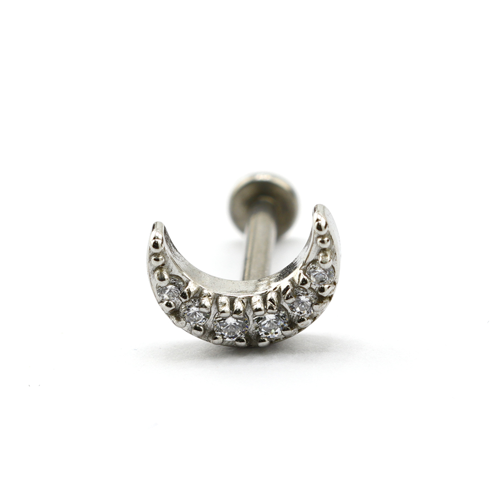 Steel 316L Internally Labret in Moon Design with Cubic Zirconia - (Full Steel)