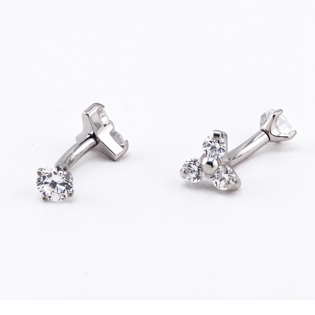 Titanium G23/ASTM F-136 White Gold Ti-PVD Coated Bananabell with Swarovski -  Internal Thread 0.9mm 