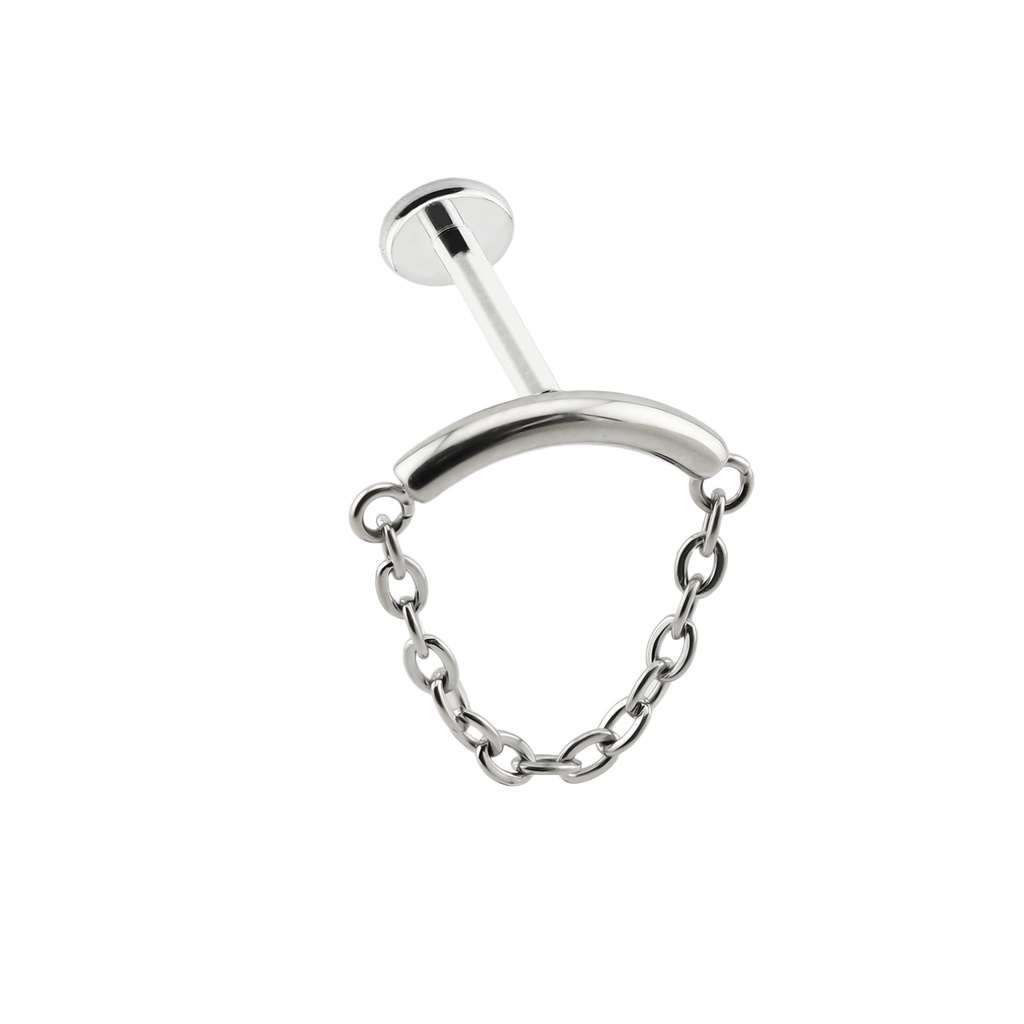 Titanium G23/ASTM F-136 White Gold Ti-PVD Coated Internally Threaded Hidden Helix Labret with Chain Linked Top, Internal Thread 0.9mm 