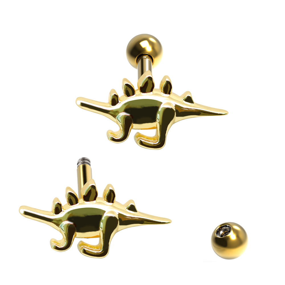 Steel 316L Barbell in Dinosaur Design