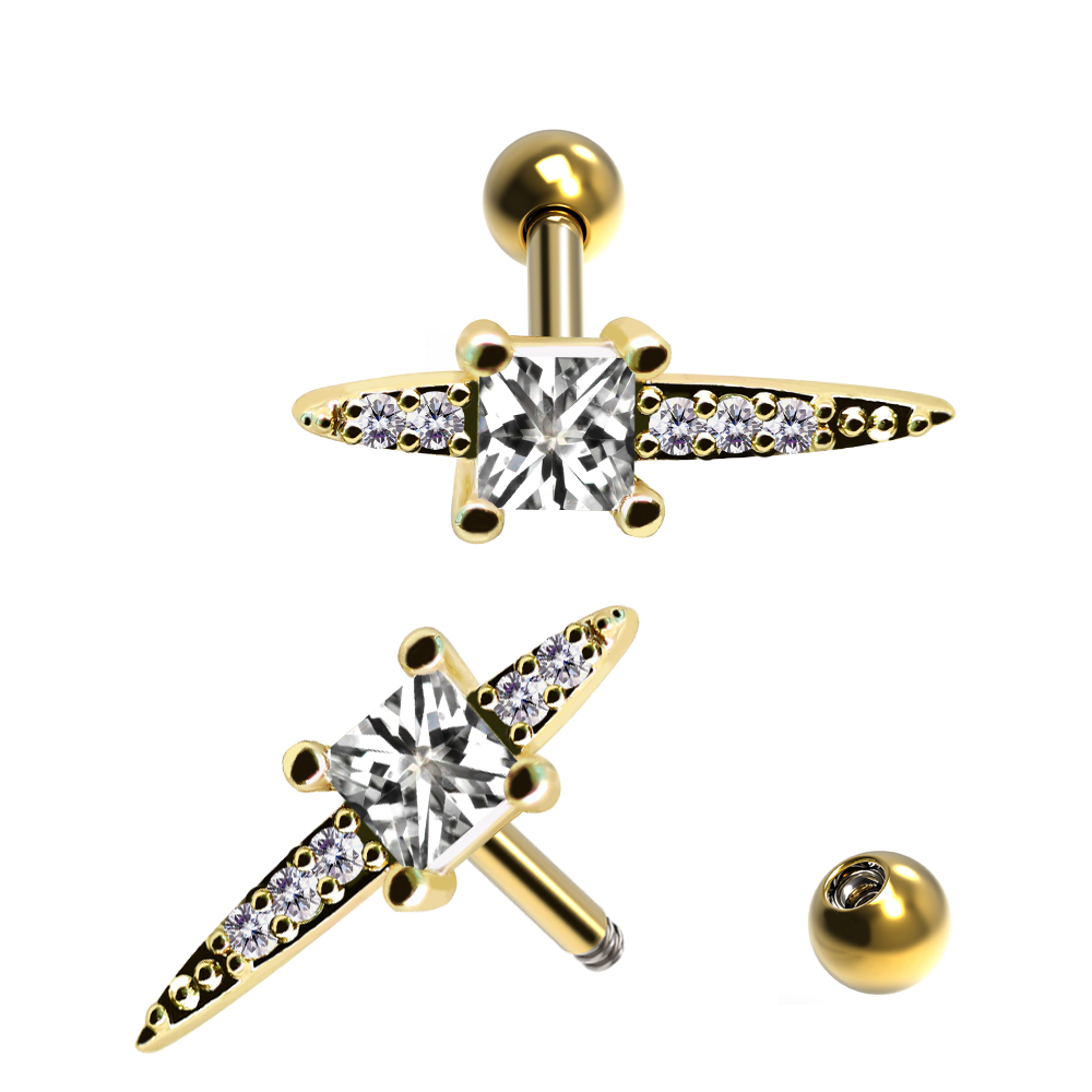 Steel 316L Barbell in Fashion Design with Crystals - CC Crystal Clear