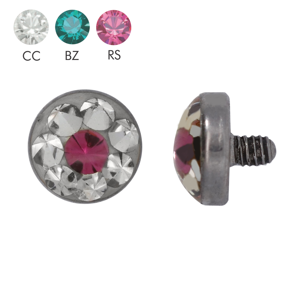 Titanium G23 Dermal Anchor with Flat Epoxy Ferido Crystal Disc - 16GA(1.2mm)