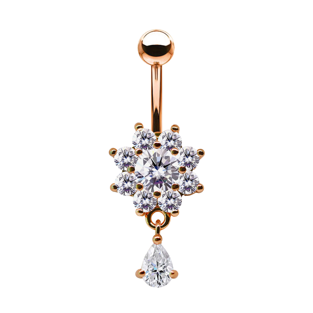 Steel 316L Rose Gold Ti-PVD Coated Belly Button Banana in Fashion Design - CC Crystal Clear  