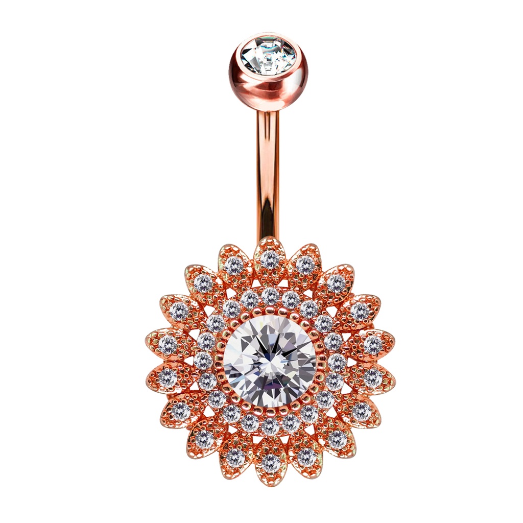 Steel 316L Rose Gold Ti-PVD Coated Belly Button Banana in Fashion Design - CC Crystal Clear 