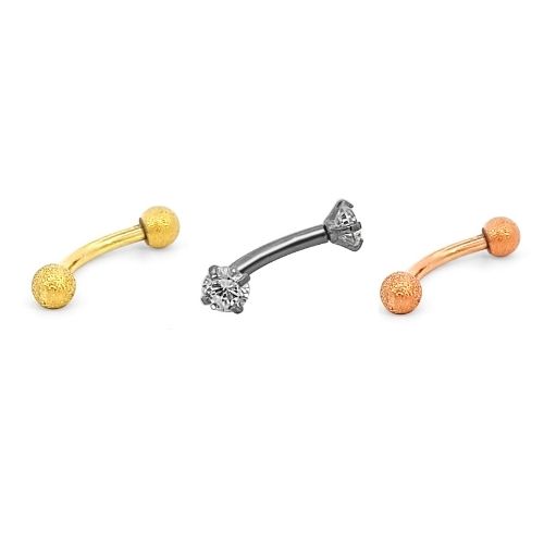 Steel 316L Bananabell 3 Piece Set with Crystal and Sandblasted Balls - 16GA(1.2mm)