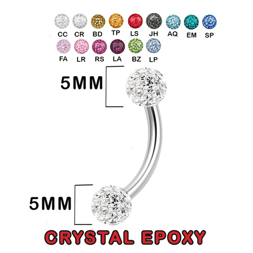 Steel 316L Bananabell with Double Crystal Epoxy Covered Balls (5+5mm) - 14GA(1.6mm) 