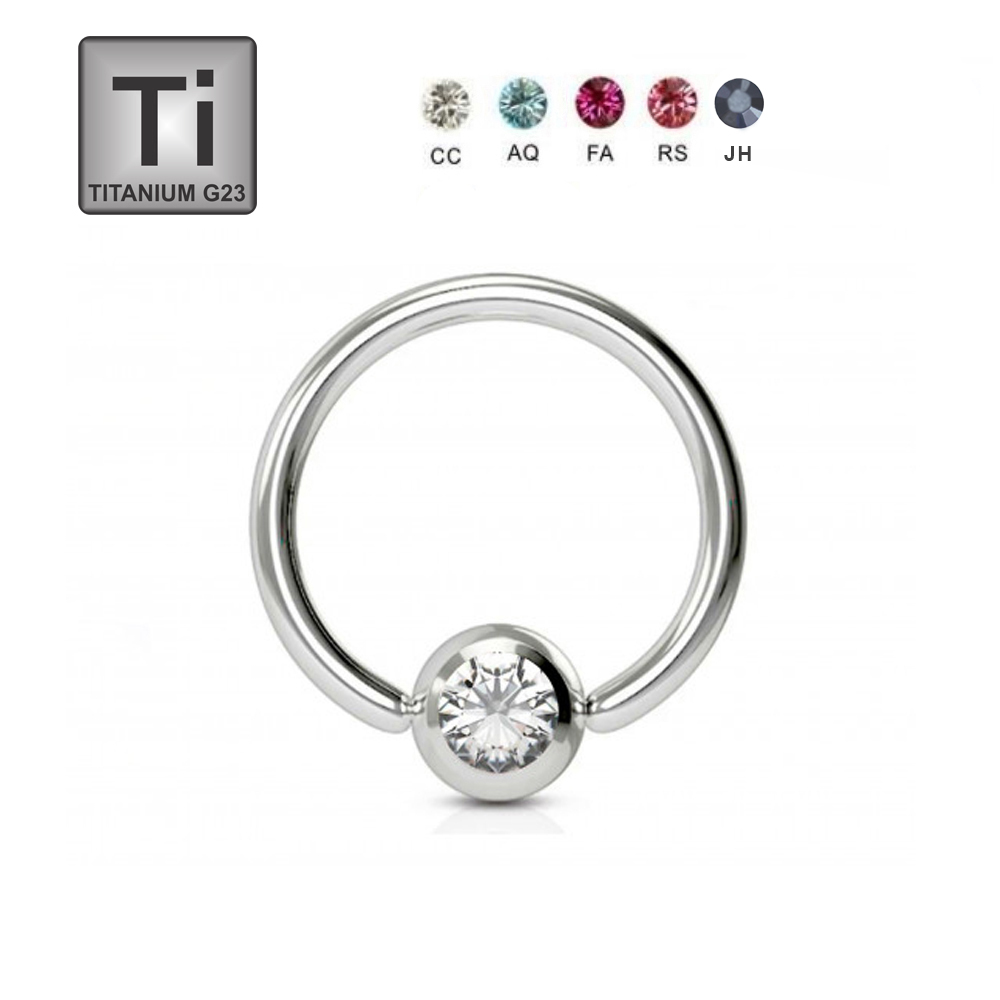 Titanium G23 BCR with 5mm Crystal Clip-in Ball - 14GA(1.6mm)