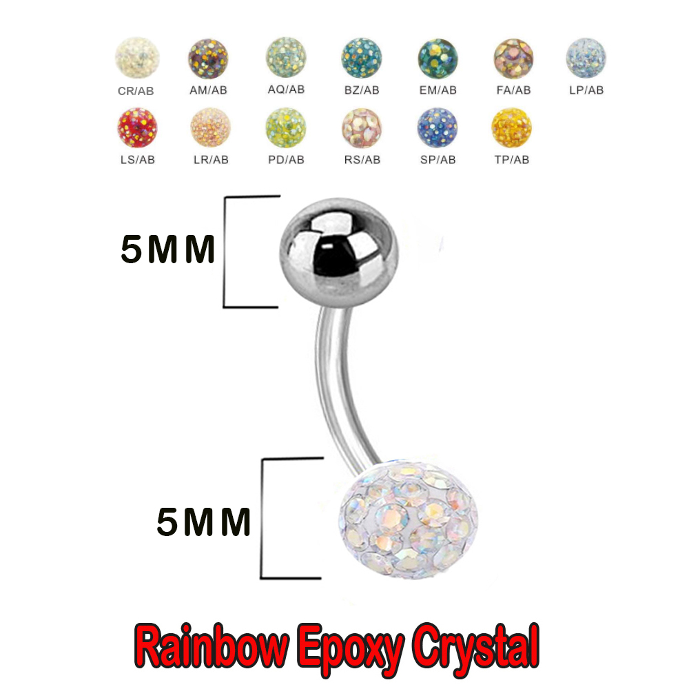 Steel 316L Bananabell with Single Rainbow Crystal Epoxy Covered Balls (5+5mm)