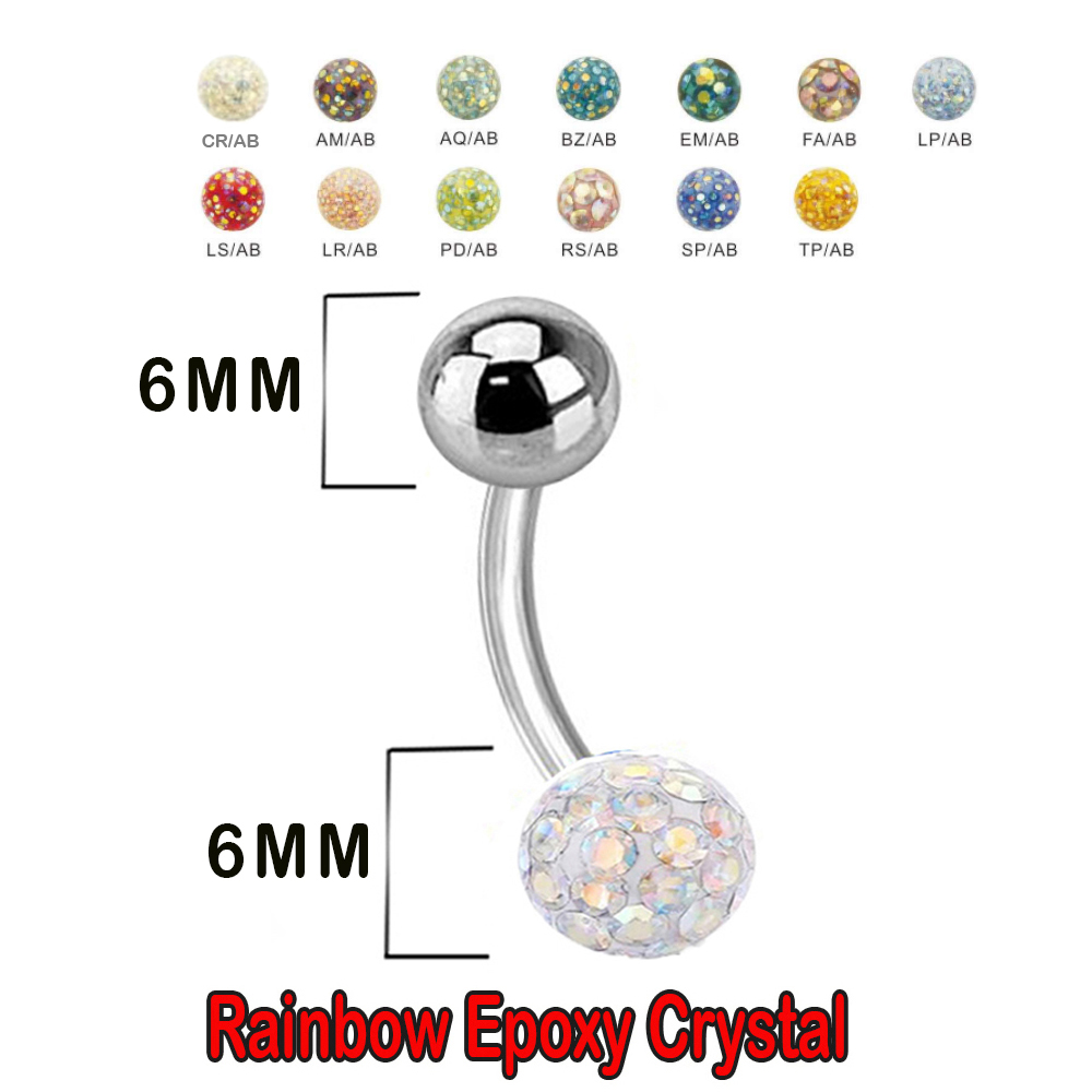 Steel 316L Bananabell with Single Rainbow Crystal Epoxy Covered Balls (6+6mm) 