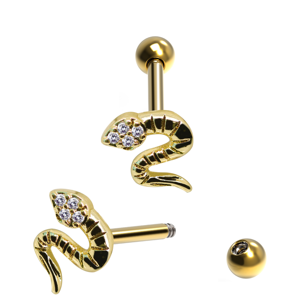 Steel 316L Barbell in Snake Design with Crystals - CC Crystal Clear