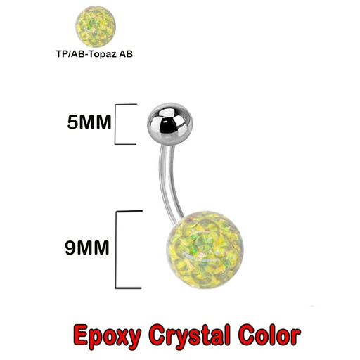Steel 316L Bananabell with Single Epoxy Crystal (5+9mm) - 14GA(1.6mm)