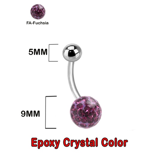 Steel 316L Bananabell with Single Epoxy Crystal (5+9mm) - 14GA(1.6mm)