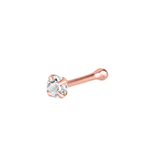 Steel 316L Rose Gold Ti-PVD Coated Nose Pin with Round Stone Setting - 20GA(0.8mm)