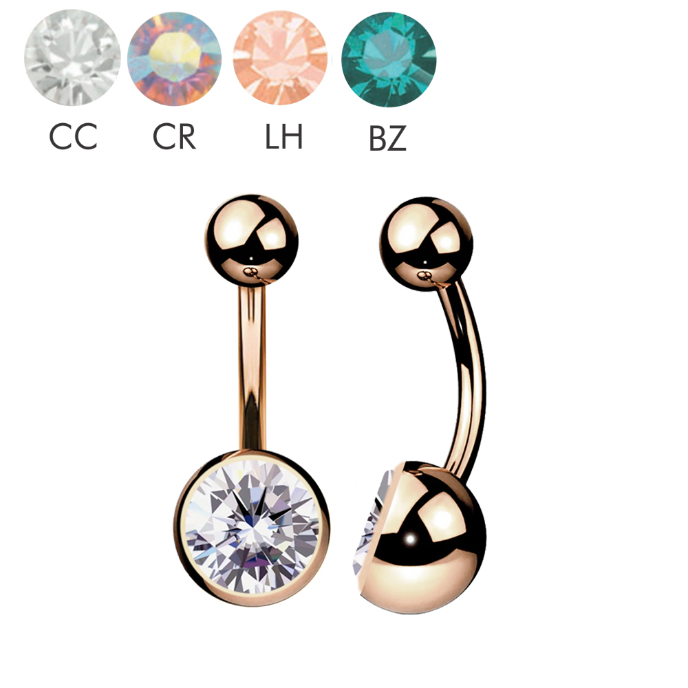 Steel 316L Rose Gold PVD Titanium Coated Bananabell with Single Crystal (5+8mm) - 14GA(1.6mm)
