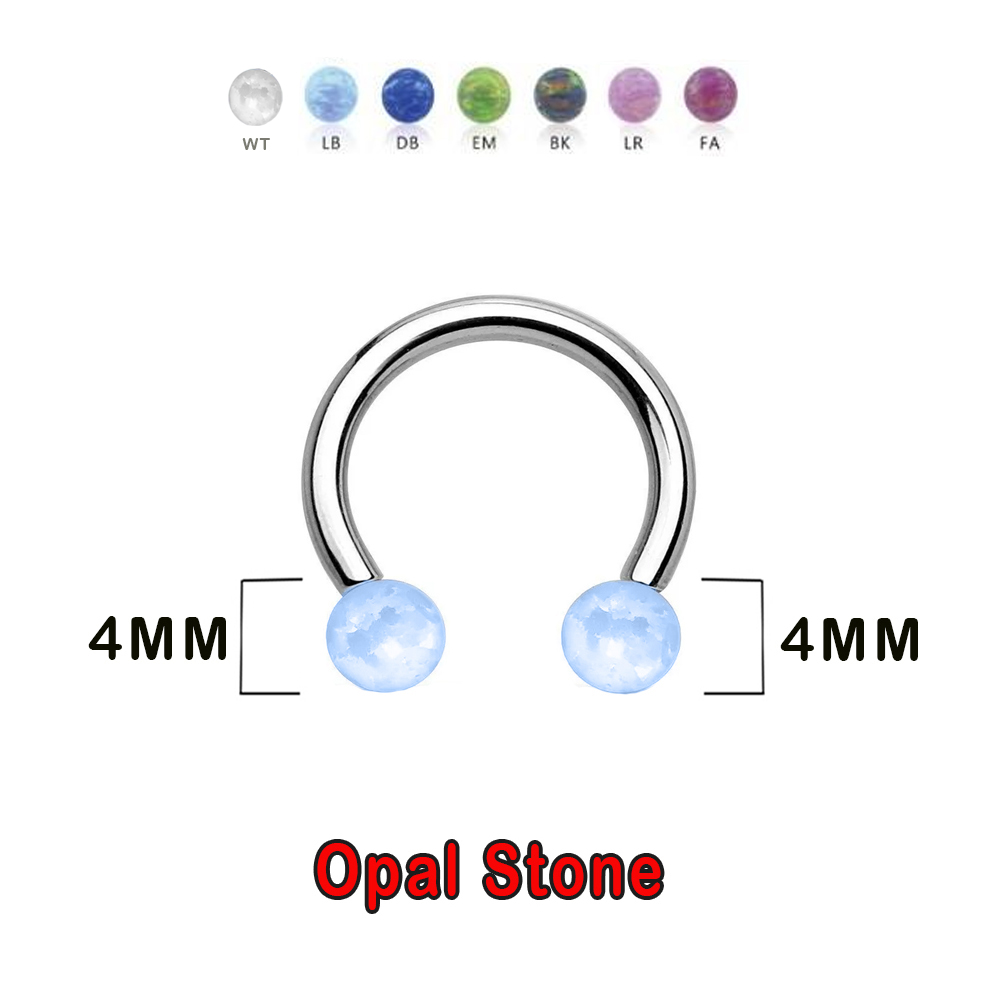 Steel 316L Circular Barbell with Double Screw Opal Balls (4+4mm) - 14GA(1.6mm)