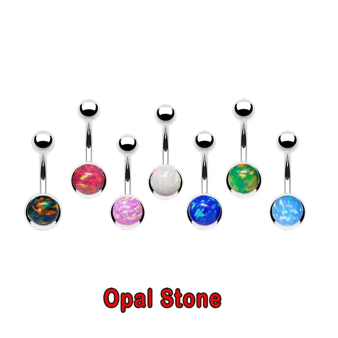 Steel 316L Bananabell with Single Setted Screw Opal Balls (5+8mm) - 14GA(1.6mm) 