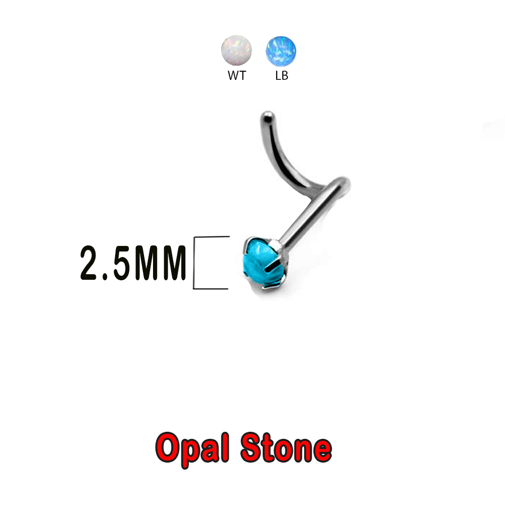 Steel 316L Nose Spiral with Prong Setted Opal (2.5mm) - 18GA(1.0mm)