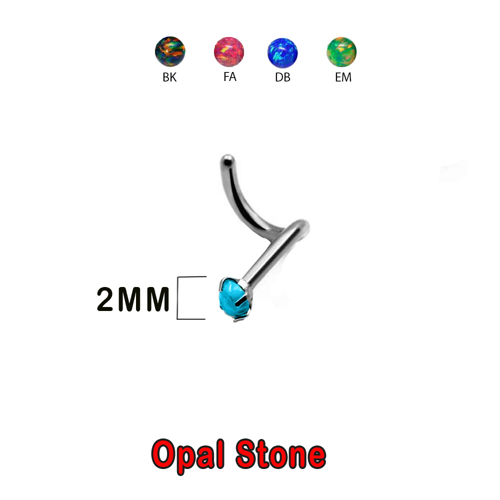Steel 316L Nose Spiral with Prong Setted Opal (2mm) - 18GA(1.0mm)