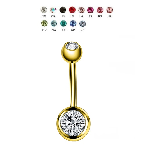 Steel 316L Bananabell Gold PVD Coated with Double Setted Crystal Ball (5+8mm) - 14GA(1.6mm)  