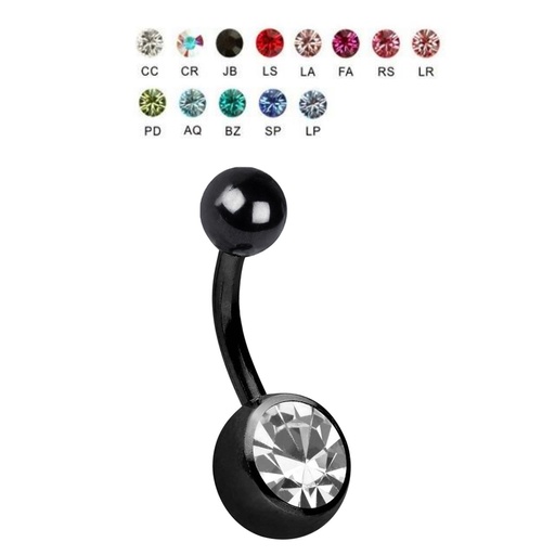 Steel 316L Black PVD Coated Bananabell with Single Crystal (5+8mm).