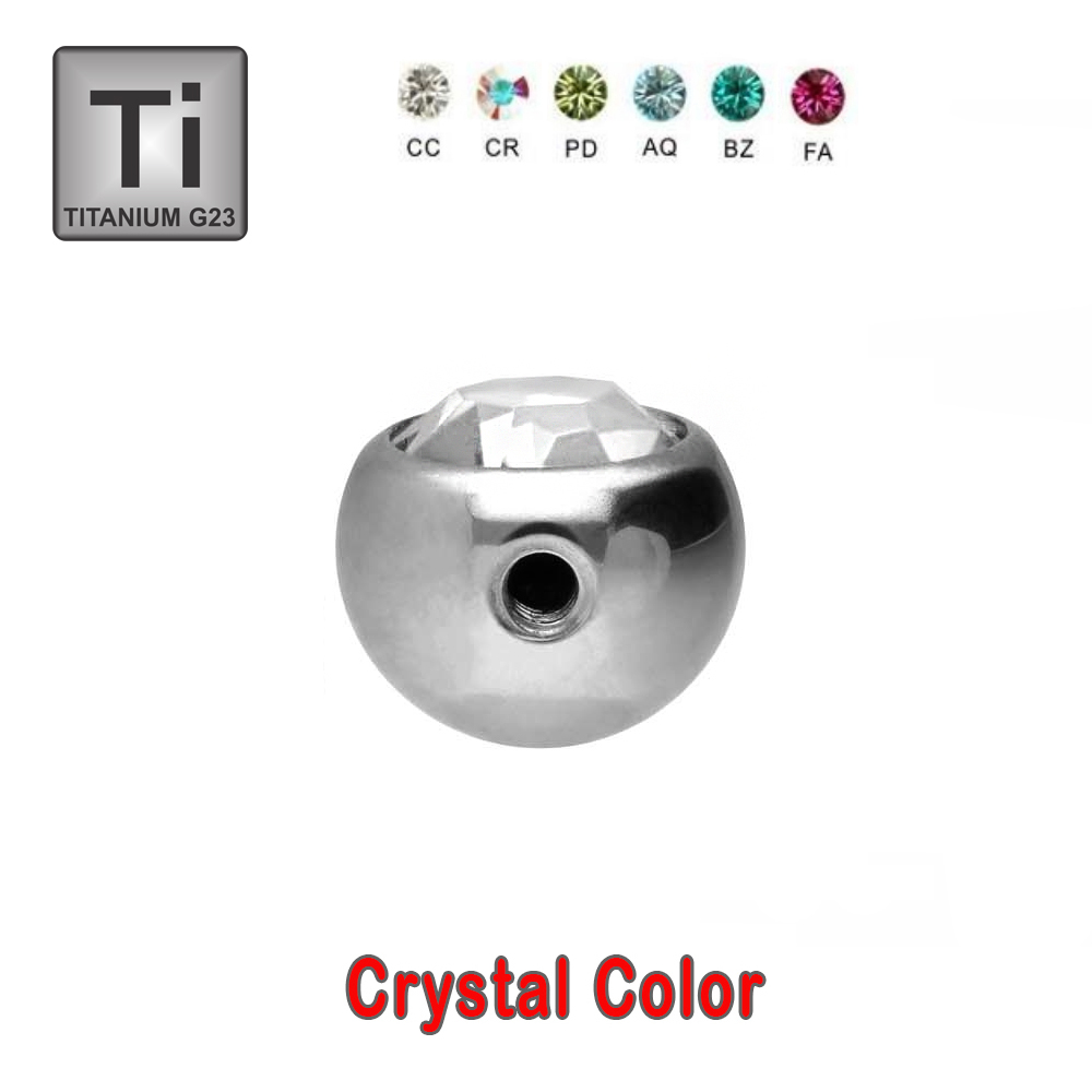 Titanium G23 Screw Balls with 90° Thread and Crystal - 14GA(1.6mm)