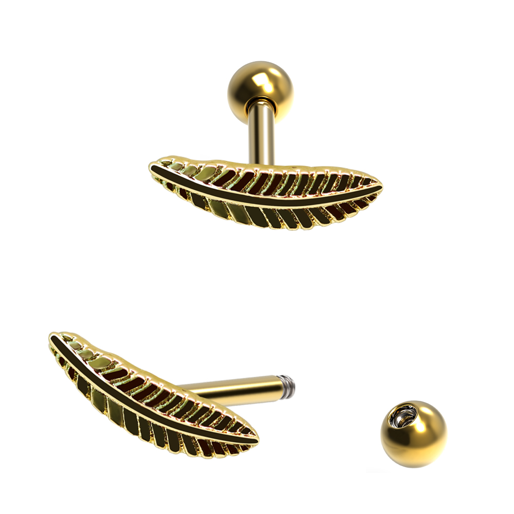 Steel 316L Barbell in Brass Leaf Design