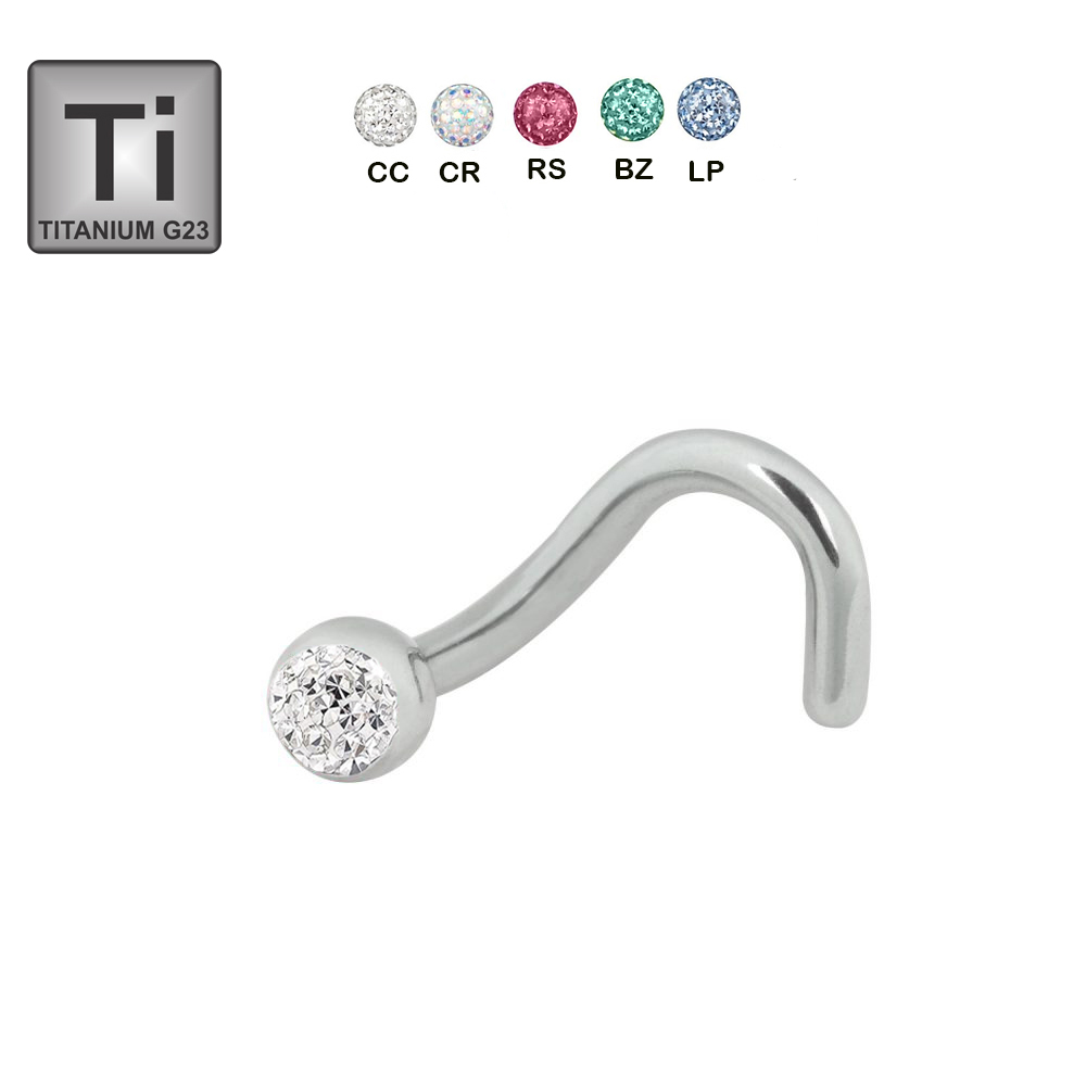 Titanium G23 Nose Spiral with Glitter Epoxy Ball - 18GA(1.0mm)