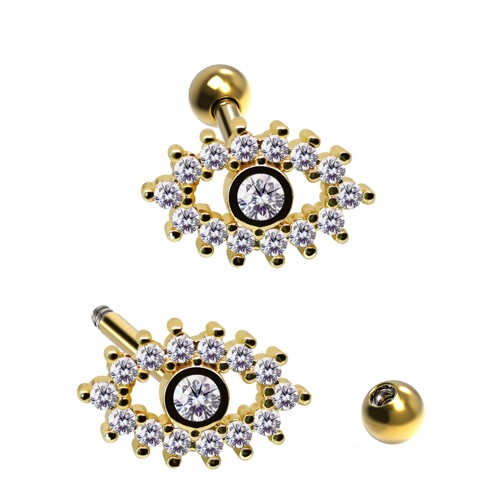 Steel 316L Barbell in Eye Design with Crystals - CC Crystal Clear