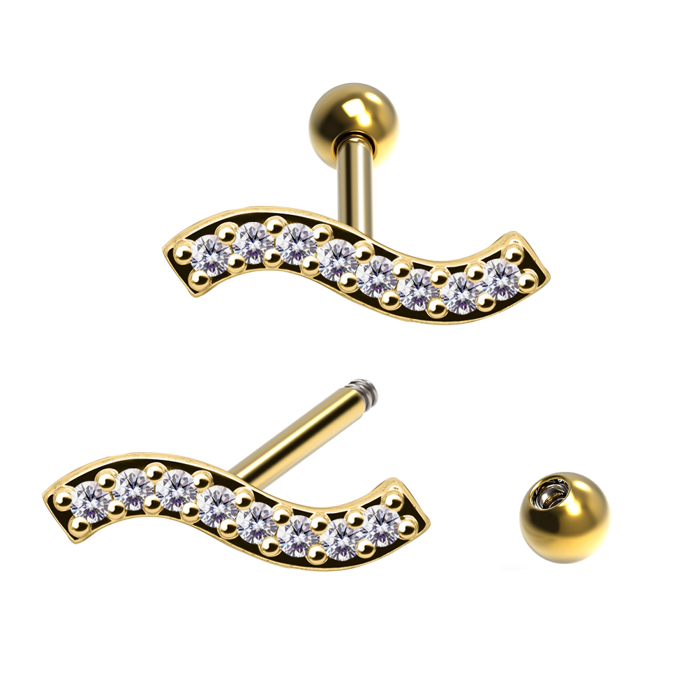 Steel 316L Barbell in Fashion Brass Design with Crystals - CC Crystal Clear
