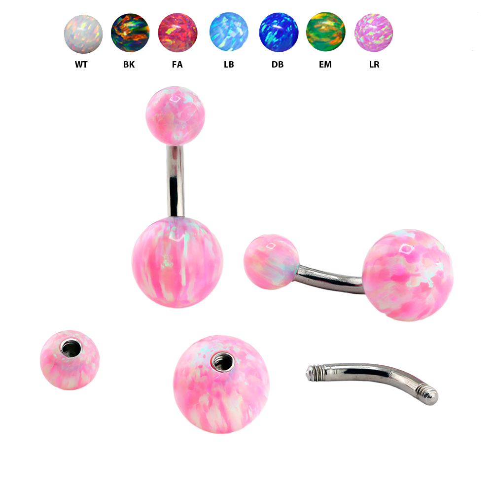 Steel 316L Bananabell with Double Screw Opal Balls (5+8mm) - 14GA(1.6mm)